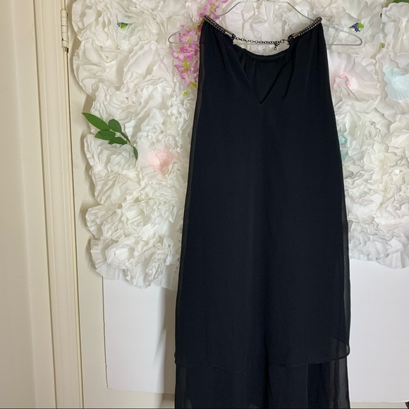 Embellished Neck Chiffon Ruffle Dress - Picture 4 of 12